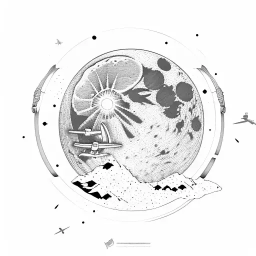 aircraft moon mountain tattoo design idea