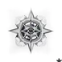 A blackwork compass with a wolf and eagle intertwined around it tattoo design idea