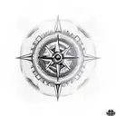 A blackwork compass with a wolf and eagle intertwined around it tattoo design idea