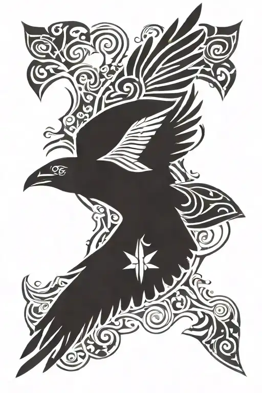Raven flying tattoo design idea