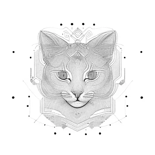 Minimalist medium quality vector art (neon line logo) depicting a tessellated geometric orange cat surrounded by bright  tattoo design idea