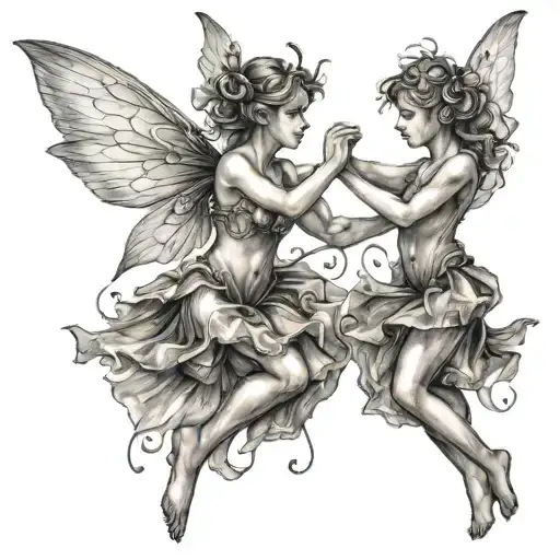big and little fairies dancing tattoo design idea