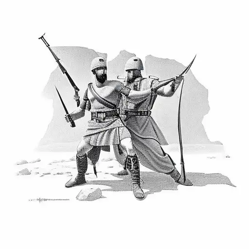 a greek soldier fighting a Celtic soldier tattoo design idea