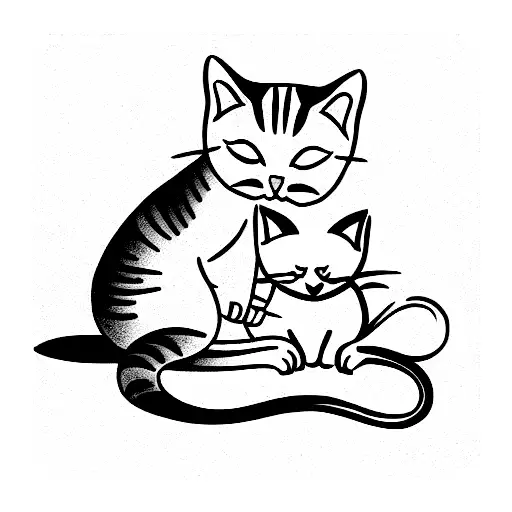 cat and kitten outline  tattoo design idea
