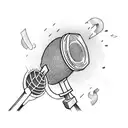 A bird singing into a microphone with money raining down tattoo design idea