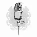 A bird singing into a microphone with money raining down tattoo design idea