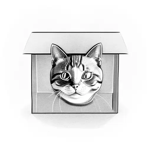 creepy smile cat head peeking in a box tattoo design idea