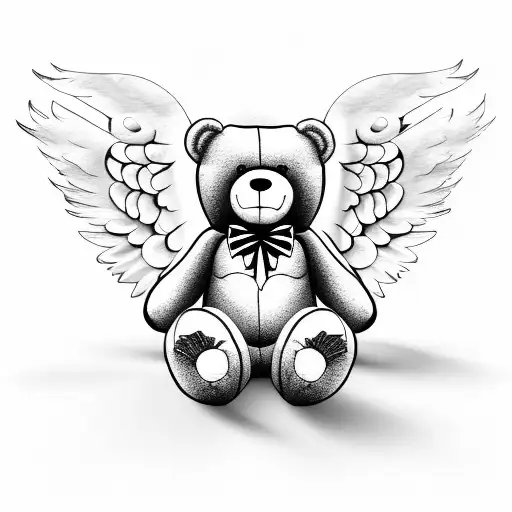 teddy bear with angel wings  tattoo design idea