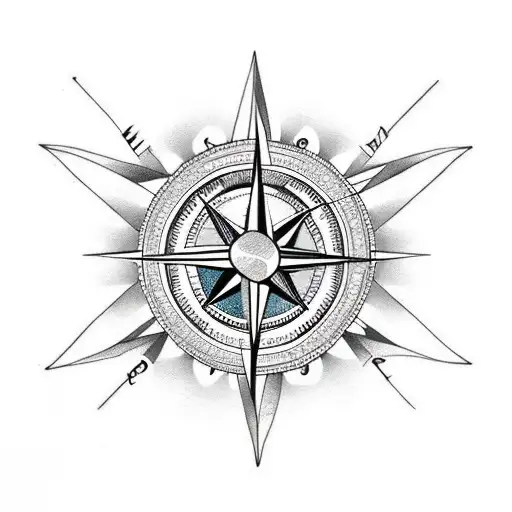 Compass, cross, coconut tree tattoo design idea