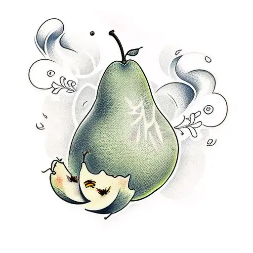 pear and a bee tattoo design idea