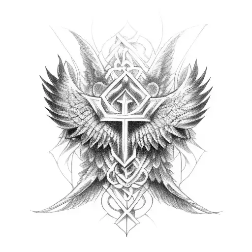 a gothic cross with wings on its sides tattoo design idea