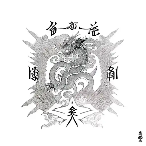 warui kanji filled with the pattern of the dragon slayer sword from the berserk manga tattoo design idea