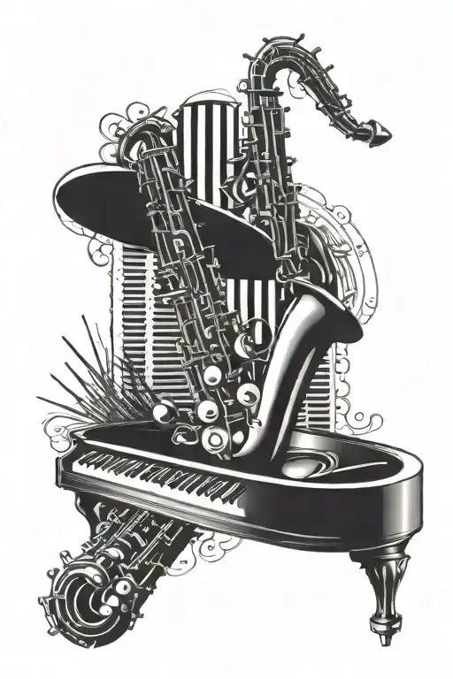 saxophone and piano keys tattoo design idea