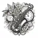 saxophone and time tattoo design idea