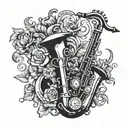 saxophone and time tattoo design idea