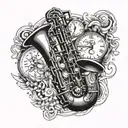 saxophone and time tattoo design idea