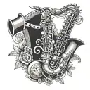 saxophone and time tattoo design idea