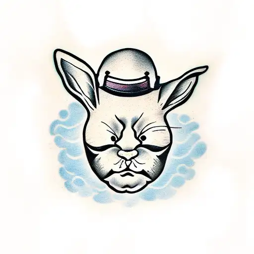 human face with fear, rabbit pawn, clouds  tattoo design idea