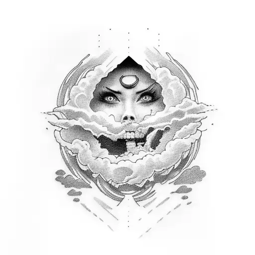 anxious human face , clouds  tattoo design idea
