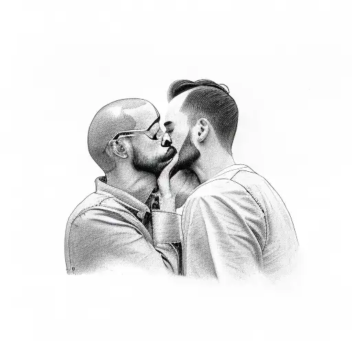 man kissing a forehead tattoo design idea