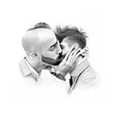man kissing a forehead tattoo design idea