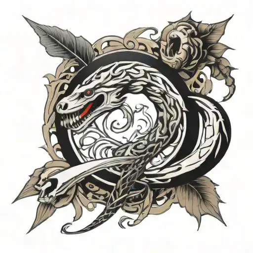 ouroboros with knife in bones tattoo design idea