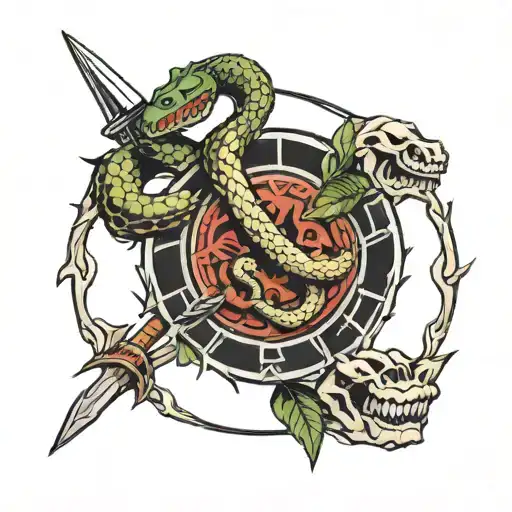 snake circle with knife in bones tattoo design idea