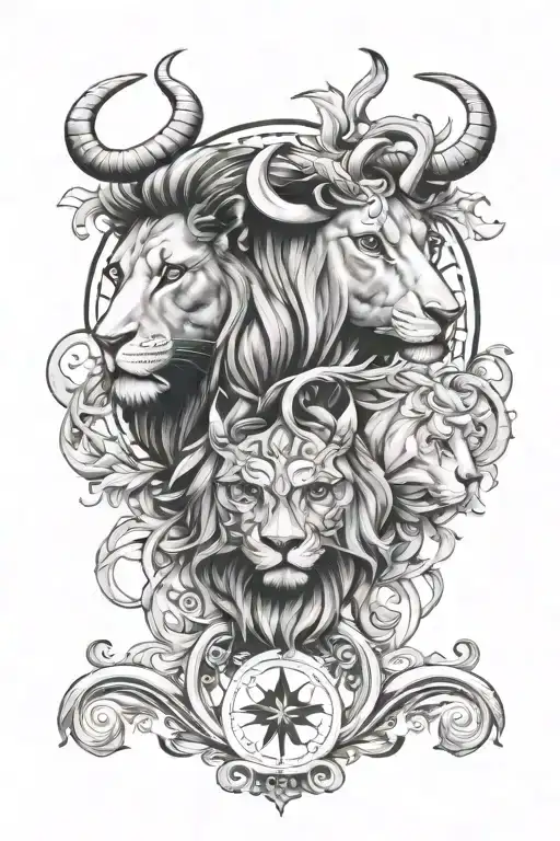 mix the leo, taurois and libra zodiac sign tattoo design idea
