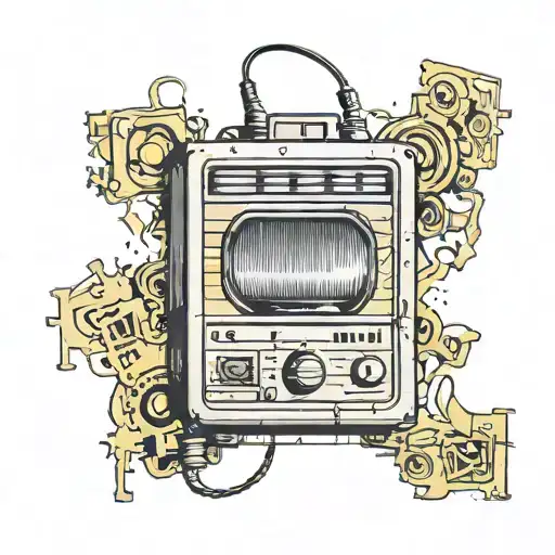 an audio monitor from the 90s with the letter L in the center but smaller, music production style, LAPTOP AND PLUG tattoo design idea