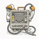 an audio monitor from the 90s with the letter L in the center but smaller, music production style, LAPTOP AND PLUG tattoo design idea