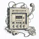 an audio monitor from the 90s with the letter L in the center but smaller, music production style, LAPTOP AND PLUG tattoo design idea