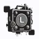 an audio monitor from the 90s with the letter L in the center but smaller, music production style, there may be A LAP tattoo design idea