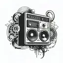 an audio monitor from the 90s with the letter L in the center but smaller, music production style tattoo design idea