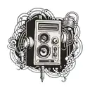 an audio monitor from the 90s with the letter L in the center but smaller, music production style tattoo design idea