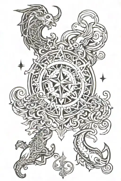 Aquarius Leo Scorpio Pisces symbol incorporating elements tattoo design idea