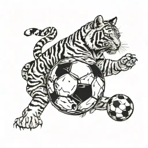 A soccer ball made of money, with tigers clawing at it tattoo design idea