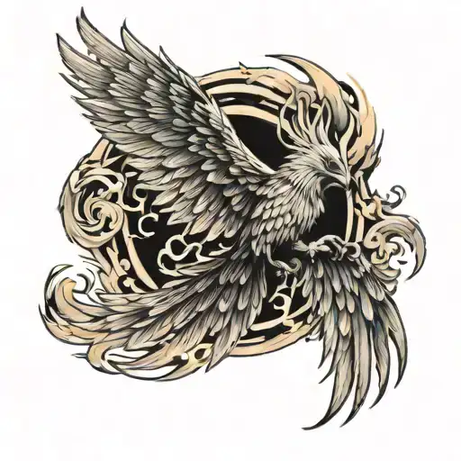 phoenix flying among the flames tattoo design idea