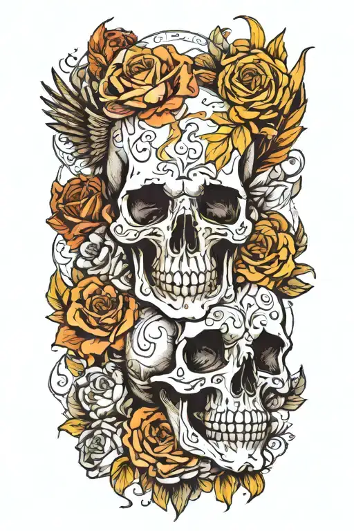 skull, flowers, harry potter inspired, with a phoenix tattoo design idea