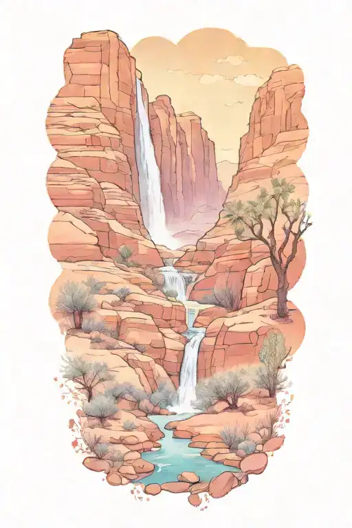 Arizona desert landscape with a hidden waterfall tattoo design idea