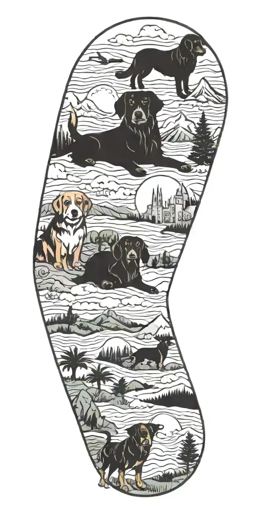 A whimsical illustration of your dogs dressed as characters from Harry Potter, with Arizona's iconic landscapes in the background tattoo design idea