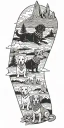 A whimsical illustration of your dogs dressed as characters from Harry Potter, with Arizona's iconic landscapes in the background tattoo design idea