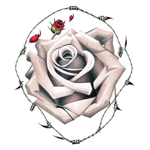 Rose with barbed wire and blood dripping down  tattoo design idea