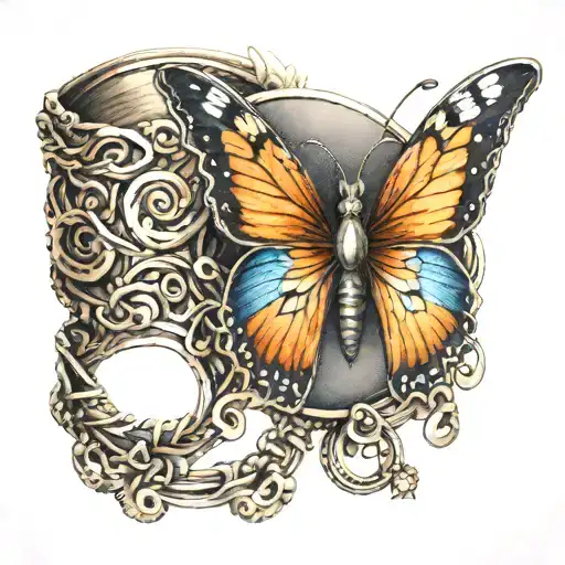 butterfly bracelet with crow sitting on top tattoo design idea