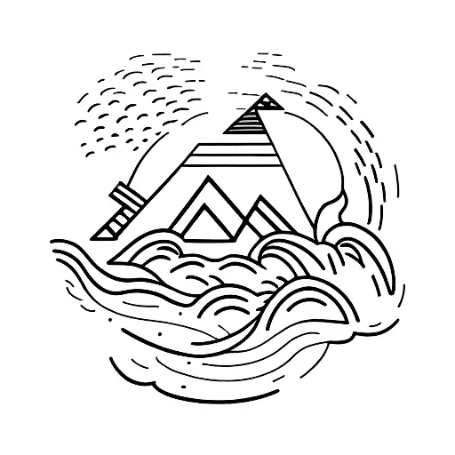 A minimalist tattoo of a beach scene with a runner in the distance tattoo design idea