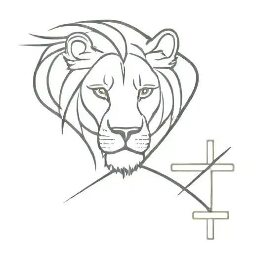 A lion's head connected with a cross, illustrating the "Lion of God", which is the meaning of the name Ariel tattoo design idea