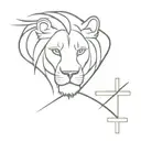 A lion's head connected with a cross, illustrating the "Lion of God", which is the meaning of the name Ariel tattoo design idea