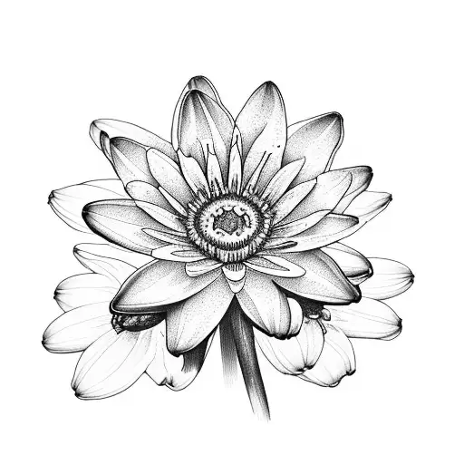 daisy, daffodil, lily of the valley, water lily, morning glory, cosmos - bouquet tattoo design idea