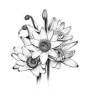 daisy, daffodil, lily of the valley, water lily, morning glory, cosmos - bouquet tattoo design idea