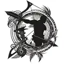 compound bow with arrow in wilderness scene tattoo design idea