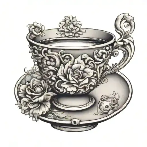 fancy teacup tattoo design idea